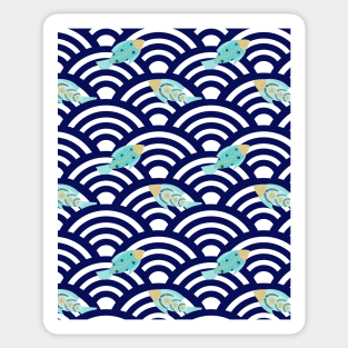 Fishes in seigaiha waves Sticker